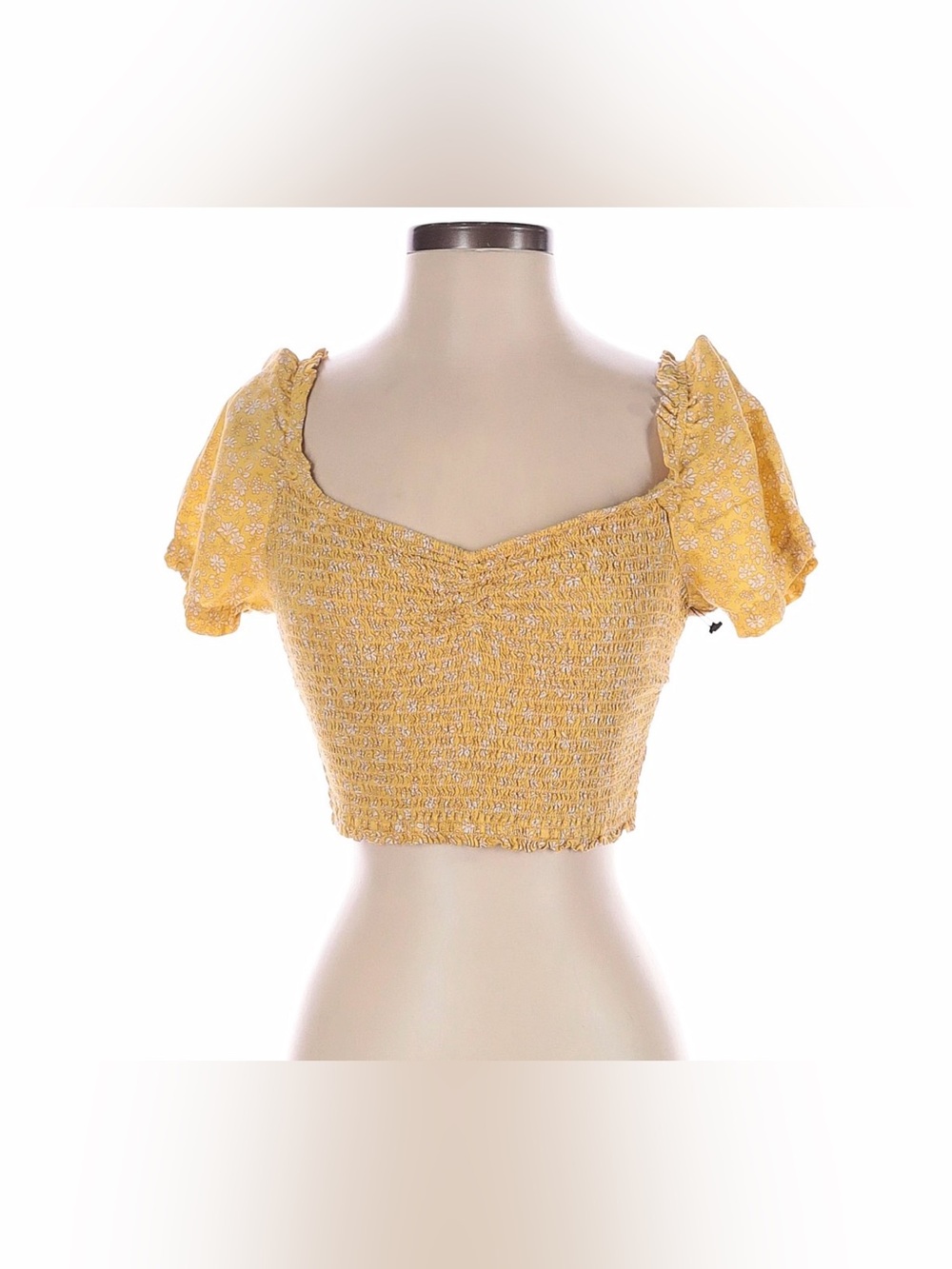 Hollister Yellow Smocked Puff Sleeve Crop Top
